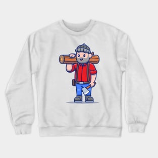 Cute Carpenter Holding Ax And Wood Crewneck Sweatshirt